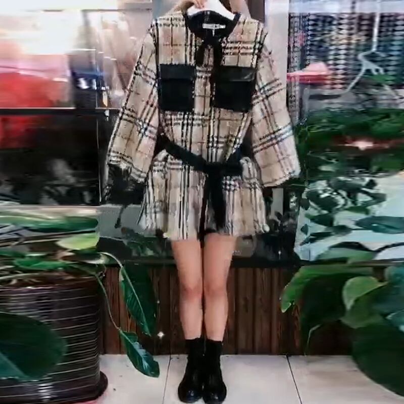 オータムスタイルルーズコート 格子柄 大きめサイズ 秋物 ミックスインファッション64678860484