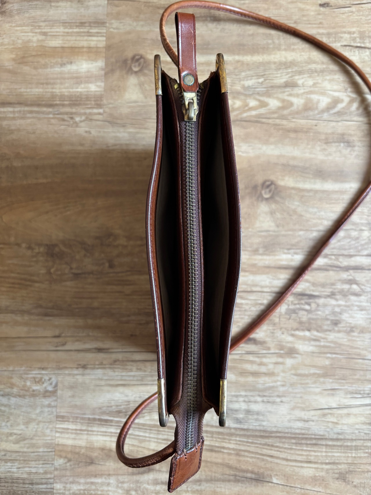 vintage brown leather square shoulder bag-5137-7