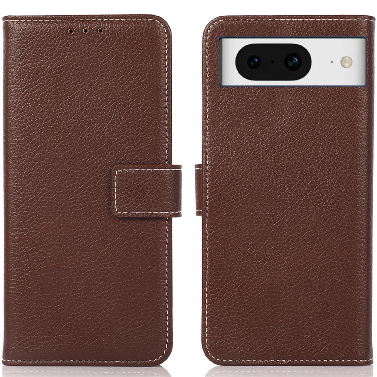 for Google Pixel 8 ケース 手帳型 ピクセル 8 財布型 高級PUレザー カード収納 大容量 3枚 横置きスタンド機能 内蔵マグネット開閉式 耐衝撃 全面保護 シンプルカバー ハンドメイド 汗や指紋防止 肌触り良い 360度保護 男女兼用 おしゃれ ダークブラウン Rureu01