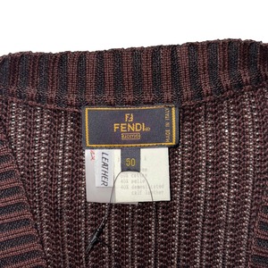 vintage FENDI leather switching knit cardigan