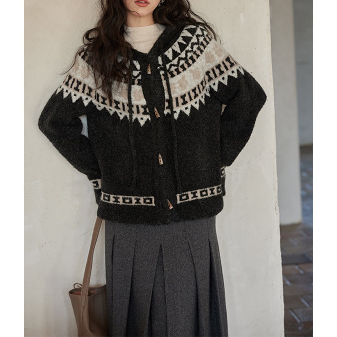 high end retro hooded sweater jacket