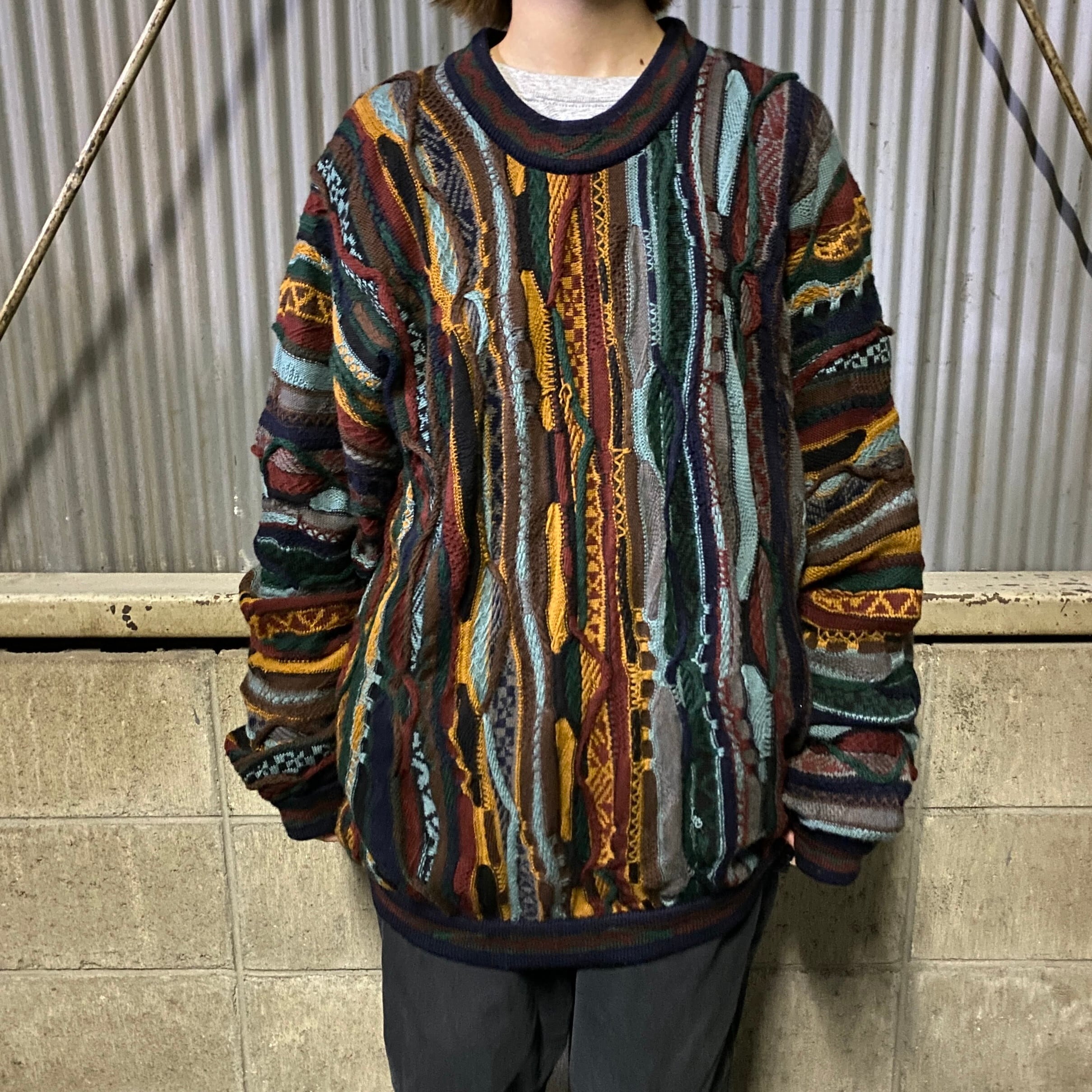 年代 COOGI クージー ウール 3Dニット セーター メンズM 古着