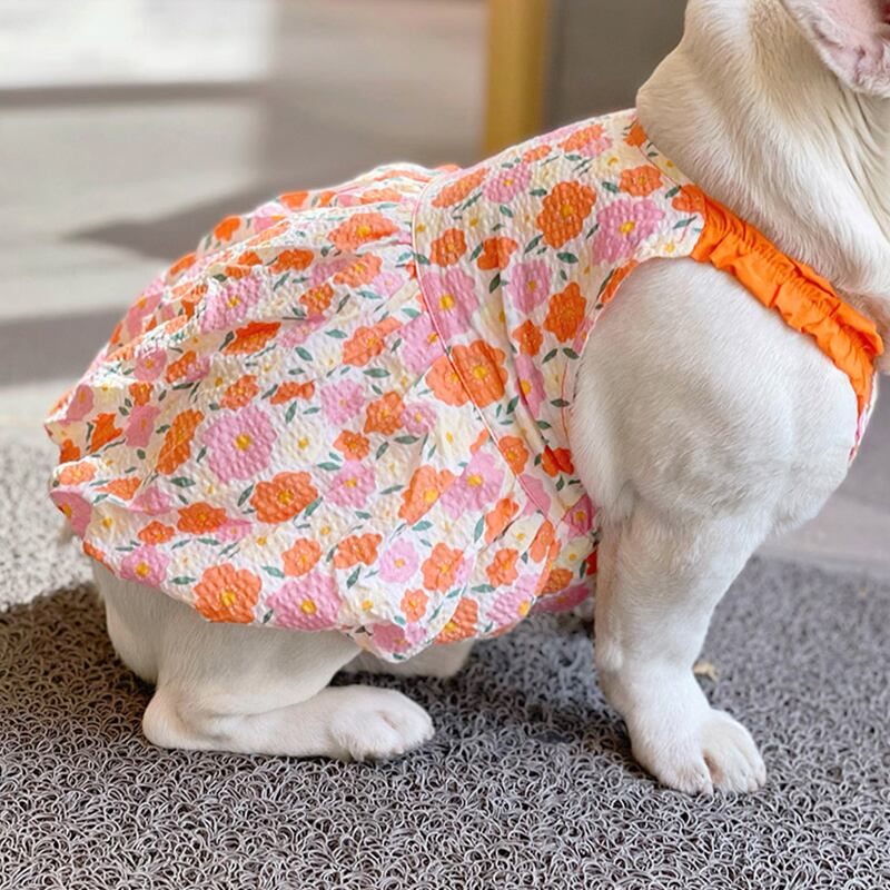 送料無料 ペット関連 夏のペットドレス犬プリントドレスパグ脂肪犬服中