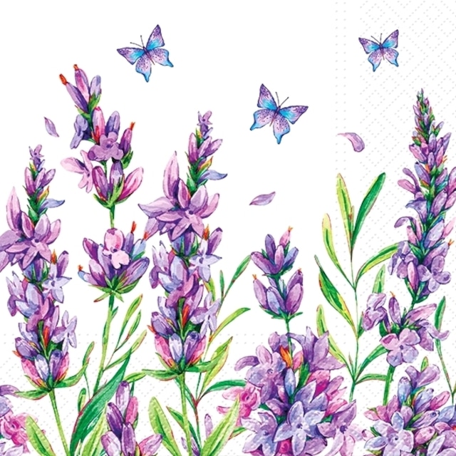 2024春夏【TETE a TETE】バラ売り2枚 ランチサイズ ペーパーナプキン Lavender Butterfly ホワイト