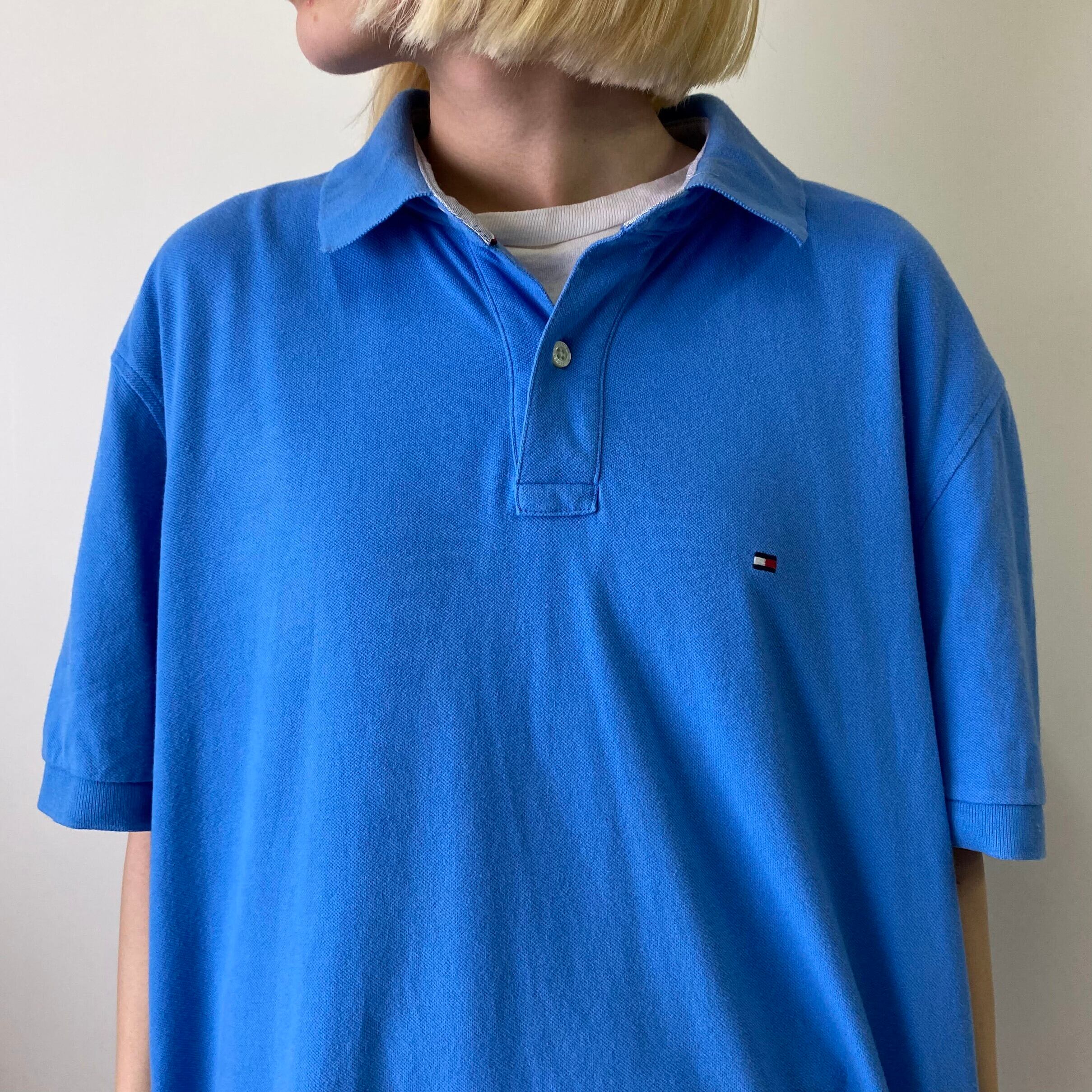 Tommy Hilfiger トミーヒルフィガーワンポイントロゴ刺 鹿の子 ポロシャツ メンズl 古着 水色 ライトブルー ポロシャツ Nw27 Cs29 50 Cave 古着屋 公式 古着通販サイト