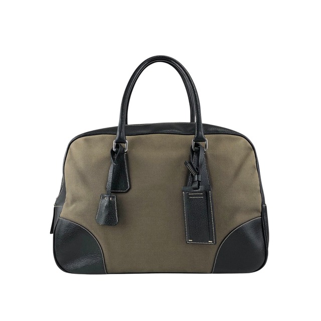 PRADA プラダ ハンドバッグ ブラック×ベージュ コンビ レザー×キャンバス ボストンバッグ vintage ヴィンテージ オールド 7dekxx