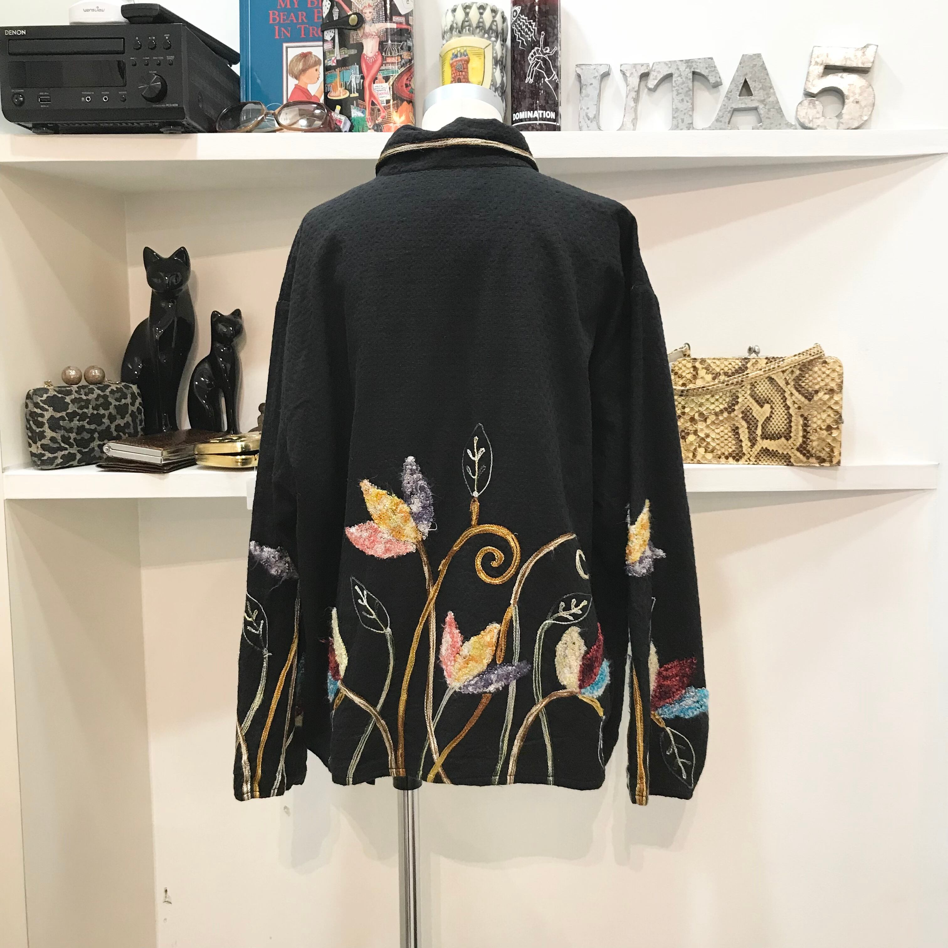 vintage/embroidery/jacket/black/colorful/M/flower/ヴィンテージ