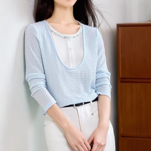 レイヤードUネックテクスチャートップス ・75788