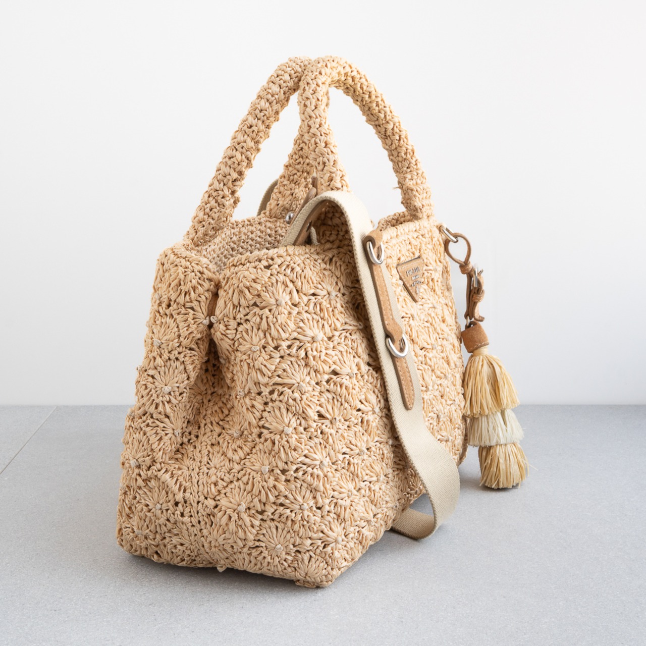 プラダ カナパ トートバッグ ラフィア ベージュ ブラウン