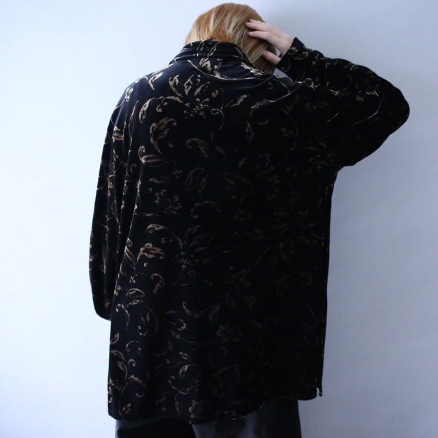 flower art pattern black velours mode shirt