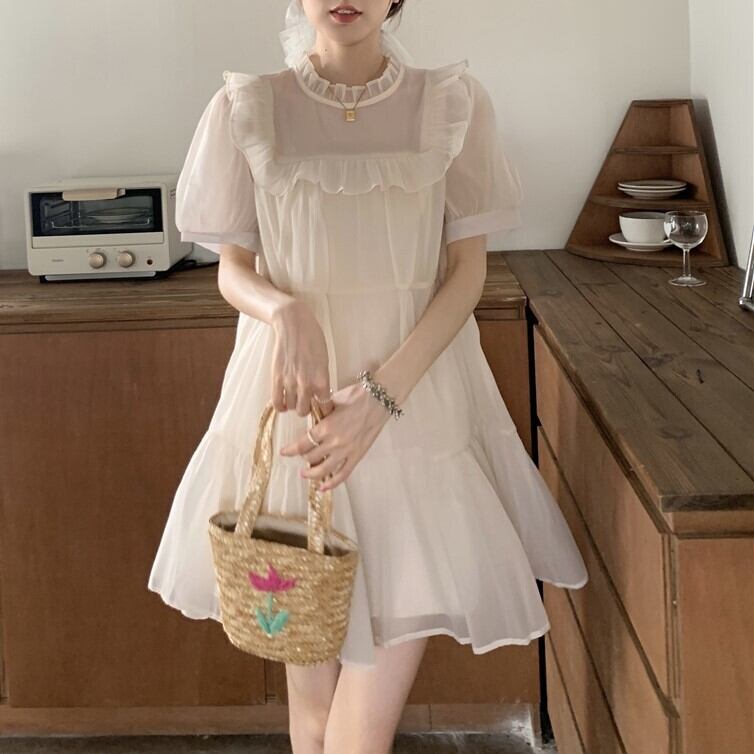 ワンピース レディース ミニワンピース ミニ丈 ショート丈 膝上 半袖 スタンドカラー フリルカラー Aライン ティアード レース 透け感 シースルー かわいい 大人可愛い きれいめ 上品 エレガント 清楚 フェミニン おしゃれ 綺麗 お嬢様 ナチュラル こなれ感 ラブリー キュート ガーリー 個性的 レトロ ロマンチック 抜け感 華やか 無地 デート お出かけ 女子会 パーティー イベント S M L XL 春 夏 10代 20代 韓国 脚長 ファッション コーデ モテ トレンド 流行 送料無料