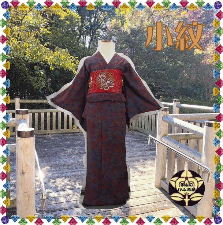 小紋 夏用 二重紗 花模様 レッド ブラック 着物 033a d 羽織夏用