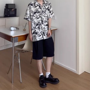 レトロ花柄ルーズ半袖シャツ　0753