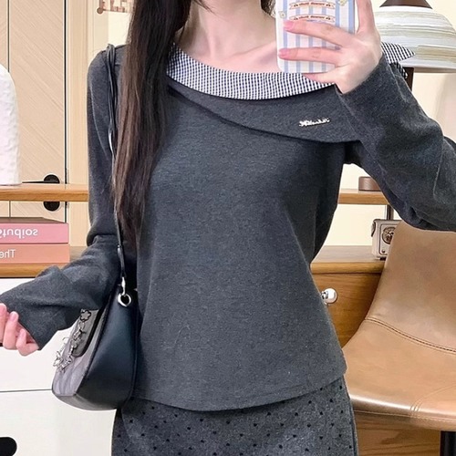 2色／チェックワンショルダートップス ・71870