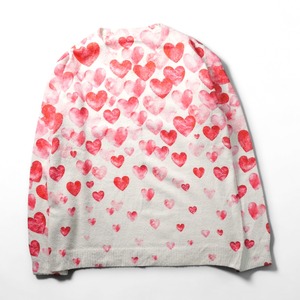 Vintage gradation heart pattern V-neck knit