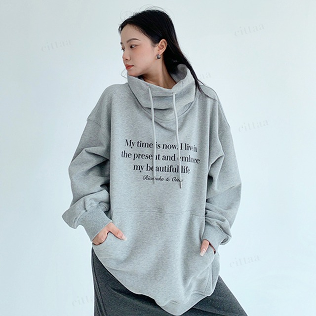 ★予約★D-685　2025秋冬新作♡Ricecake英字プリントハイネックスウェット　グレー