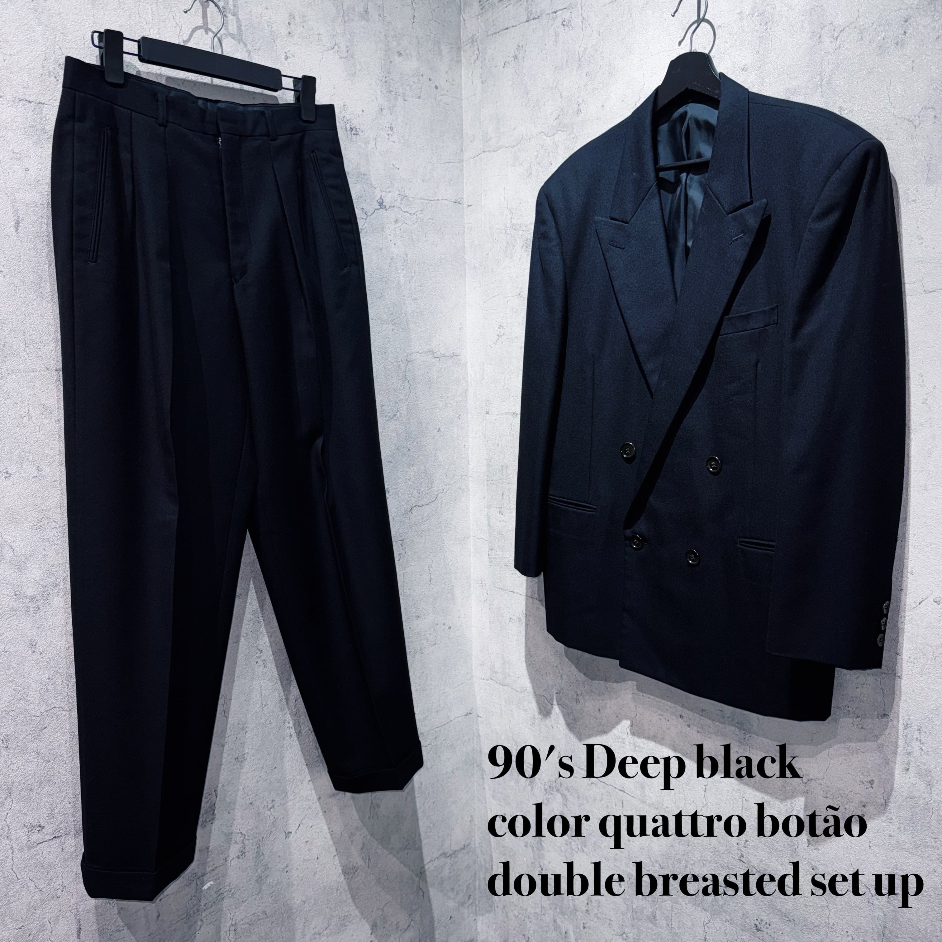 90's Deep black color quattro botão double breasted set up