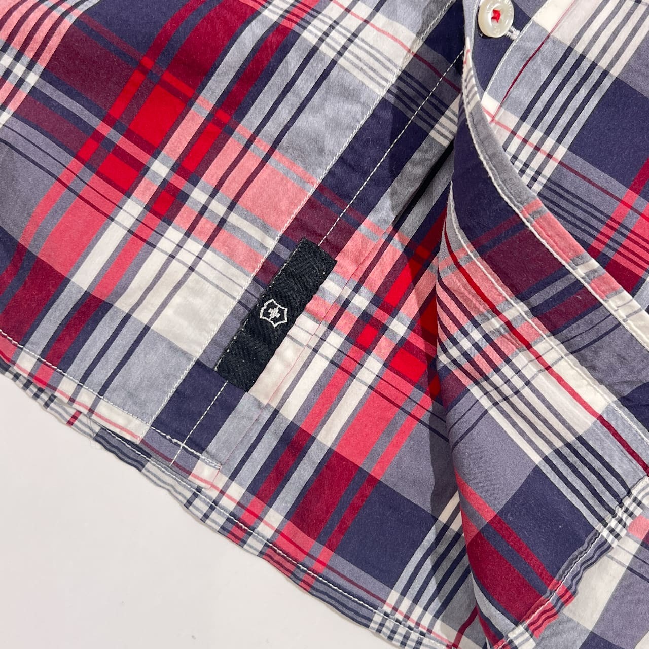 VICTORINOX ビクトリノックス Tailored Fit チェック柄 半袖 シャツ L/レッド ネイビー系 メンズ