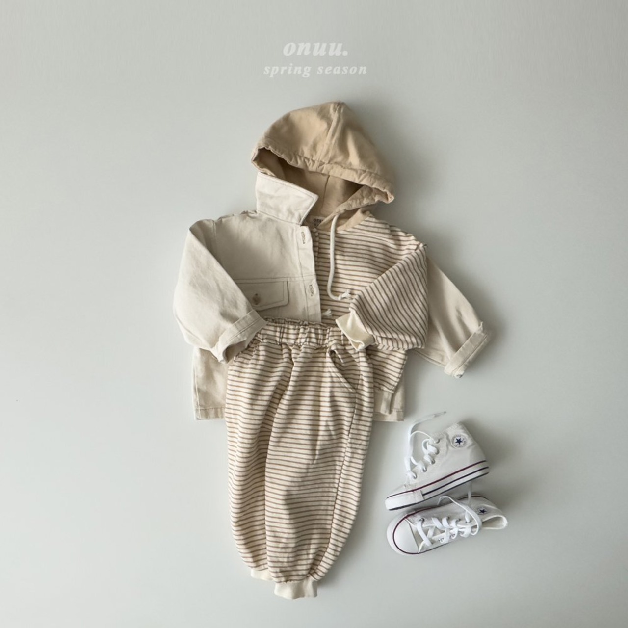 【ONU】ナチュラルボーダーフーディー beige 70~120cm 240208on - 12