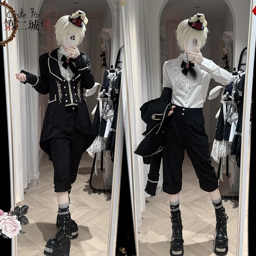 王子系ゴシック ブラックハーフパンツ 金ボタン メンズゴシック 少年装
