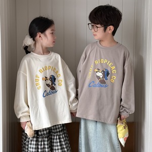 《取寄》 ドッグプリントTシャツ (アイボリー/グレー) KMAI 2025春 韓国子供服 トップス Tシャツ ロンT 長袖 カットソー 犬 ワンちゃん プリントT (90~150cm)