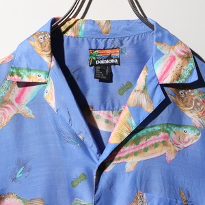 稀少 極美品 L 80s ニジマス レーヨン パタロハ Patagonia パタゴニア トラウト pataloha 青 ブルー