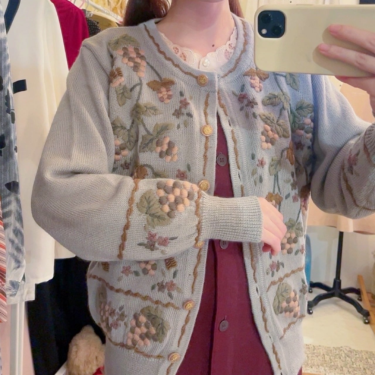 grape embroidery knit cardigan