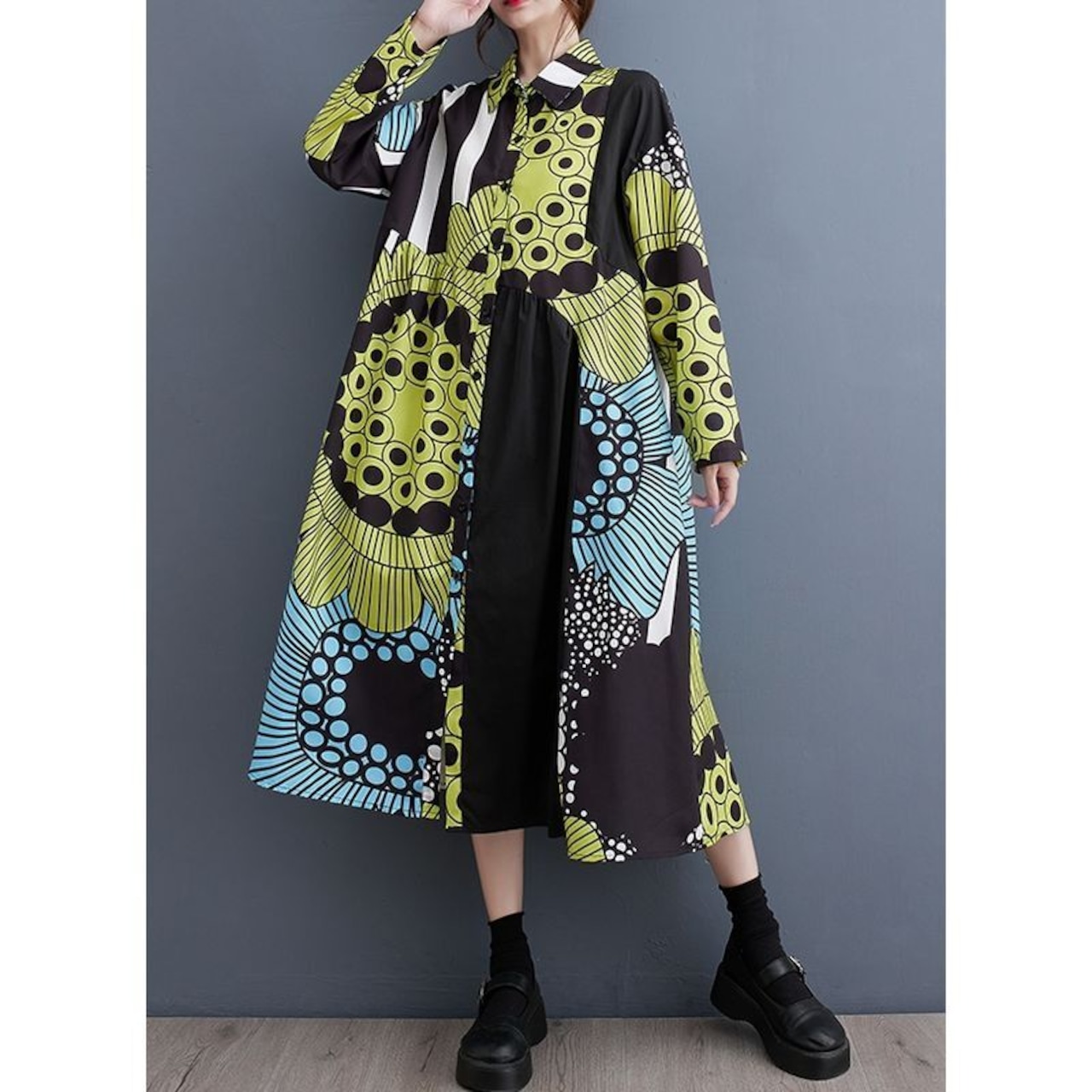 アート 切替 デザイン ワンピース  00346