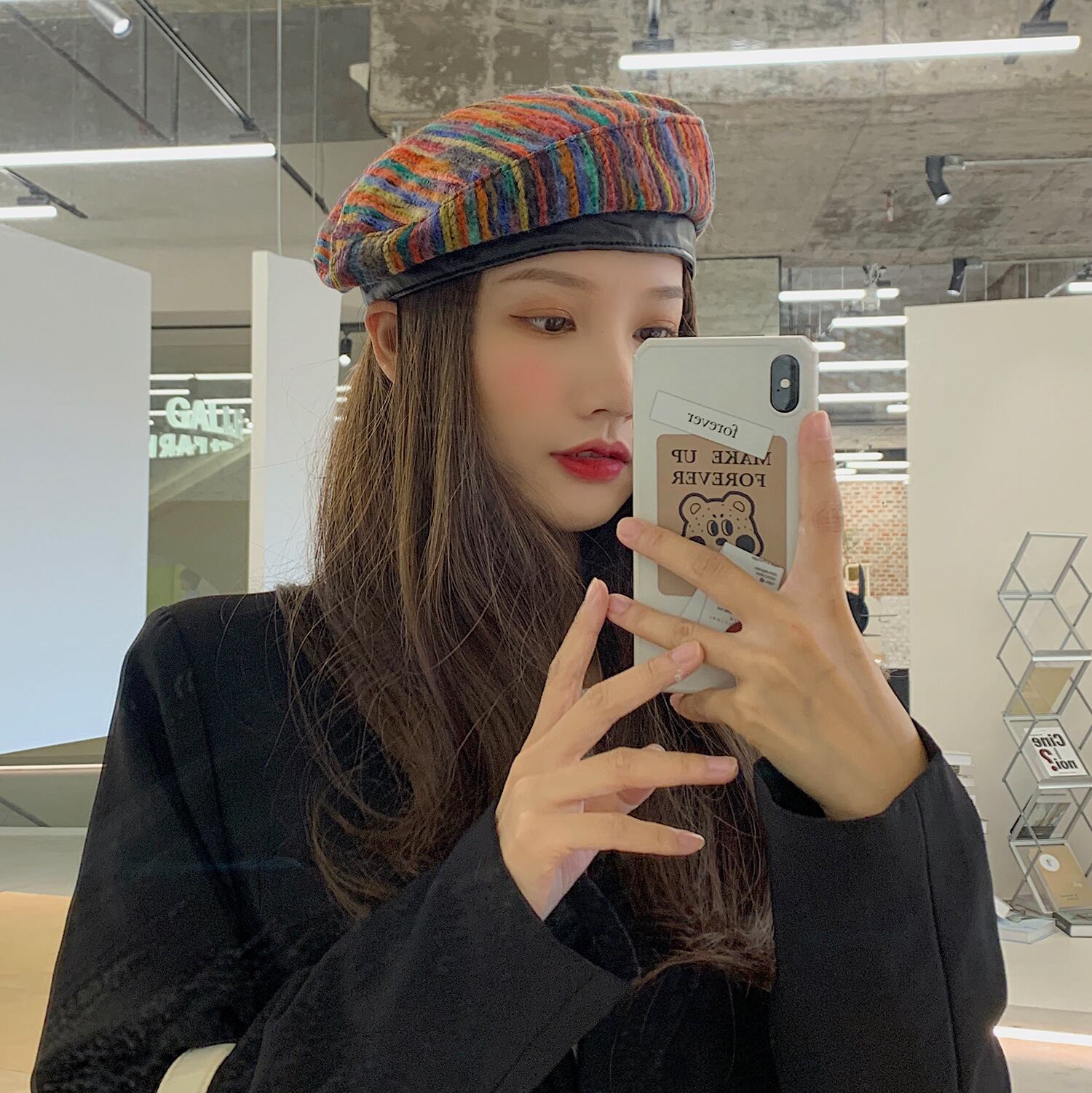 オータムウィンタースタンダードカラーレザー レトロ 帽子 秋物 冬物 ベレット ヘアアクセサリー ブラック・アイド・ピーズ79308089668