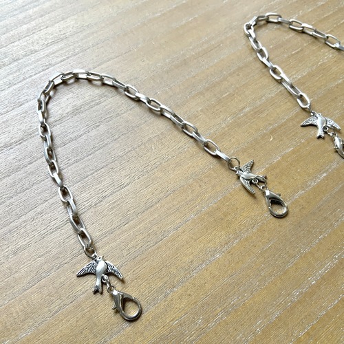 バッグ持ち手　スリムチェーン&ことりS　ミニポーチ用（長さ24cm）　アンティークシルバー
