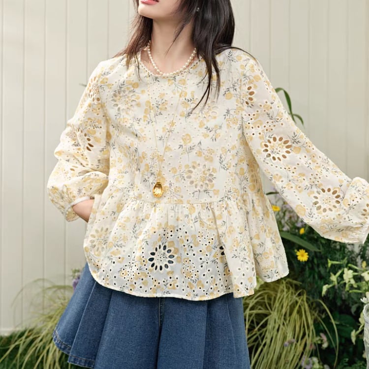 Lace trim puffy blouse 00357
