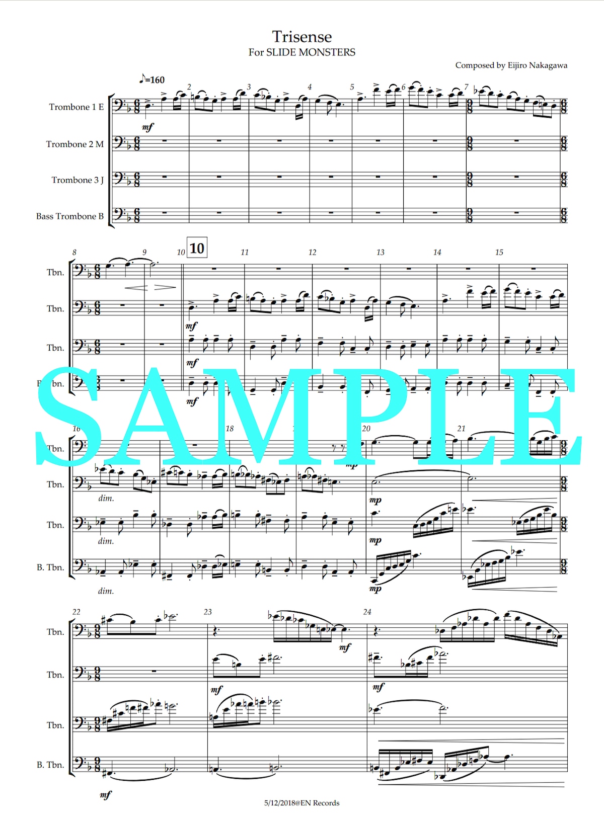 Trisense For SLIDE MONSTERS Trombone Quartet | Eijiro Nakagawa/ SLIDE