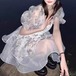 バタフライプリントシフォンフレアワンピ ・78415