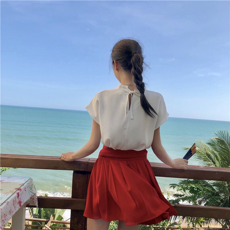 チャイナ風セットアップ 2点 中華服 改良唐装 シャツ 巻きスカート 可愛い 普段着 デート フリーサイズ Elegant