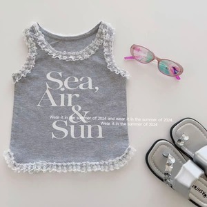 【新品】【100cm】【グレー】全4色フリルロゴタンクトップ