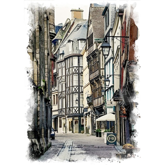 絵画 風景画(街並み) フランス南部 エズ村のレストラン インテリア 