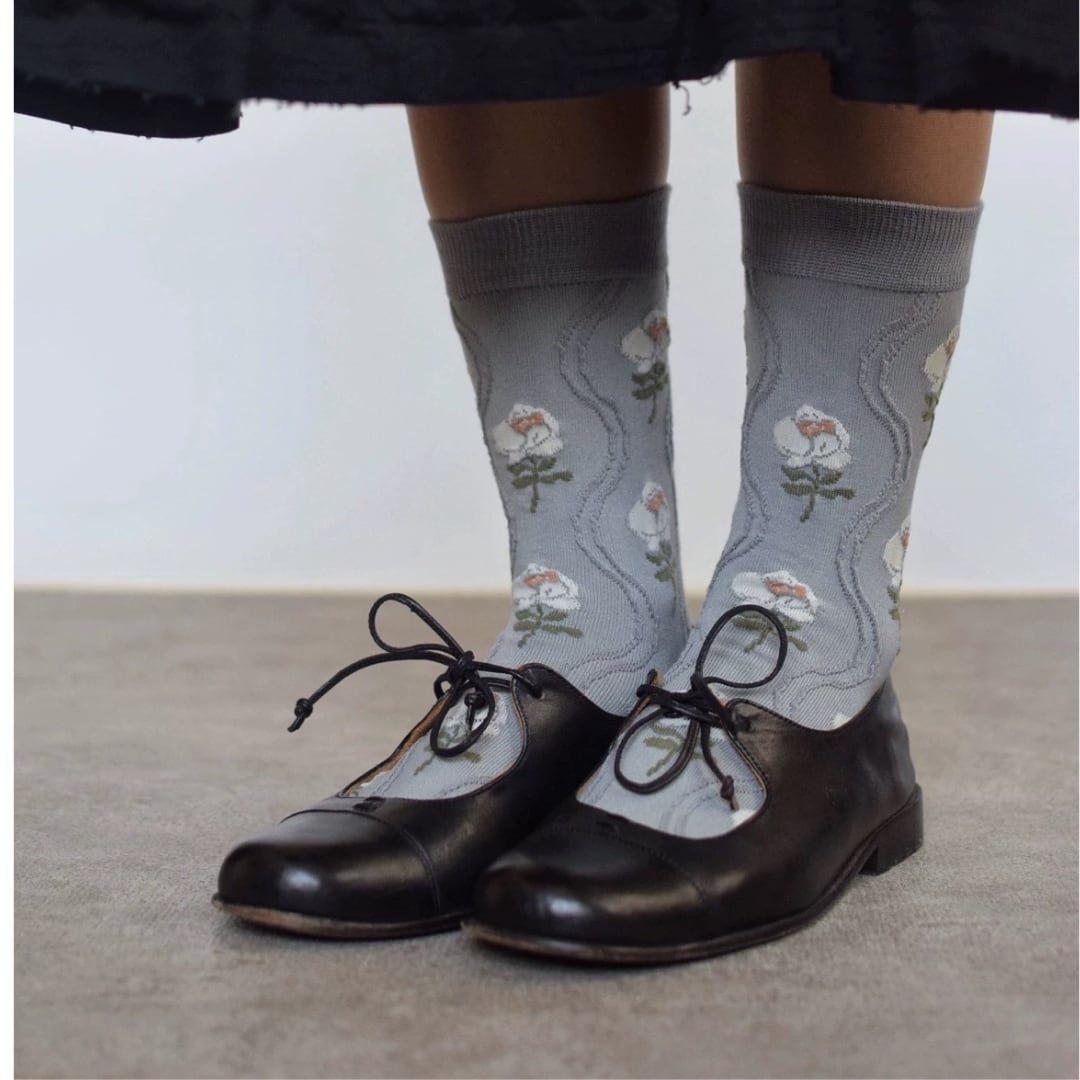 ウェーブフラワーソックス4足 F3953