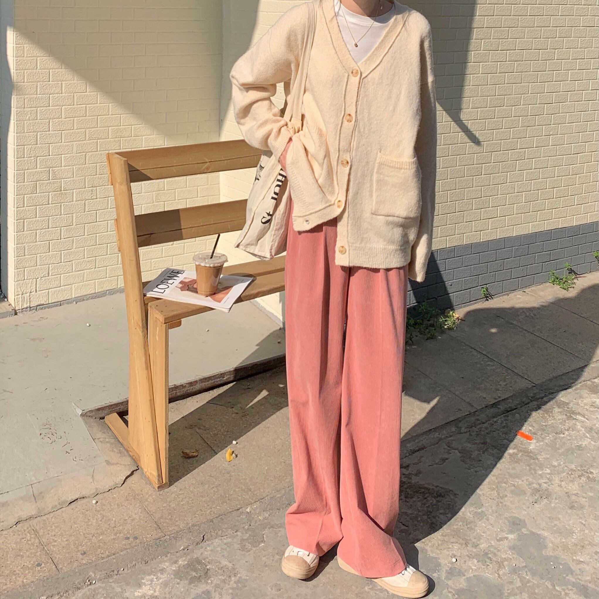 パンツ ボトムス コーデュロイ カラフル ゆったり カジュアル 着まわし シンプル ハイウエスト 美脚 差し色 大人可愛い 韓国ファッション | Luluca 韓国トレンドファッションLuluca-ルルカ-