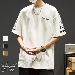 【韓国メンズファッション】袖ロゴプリントTシャツ カジュアル ストリート シティ ゆったり ユニセックス BW2595