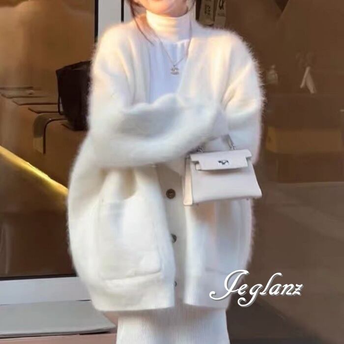 5色 ニット カーディガン モヘア 羽織り ドロップショルダー ♪(MA697)τ