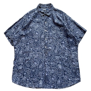 【90s】POLO RALPH LAUREN CAMBRIDGE リネン 半袖シャツ プルオーバー 紺/NAVY ペイズリー 総柄 L VINTAGE ラルフローレン 希少 レア