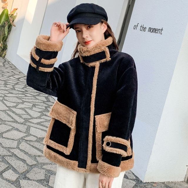 【予約販売】ジャケット レディース ハイネック ショート丈 コート フェイクムートン ボア もこもこ クラシカル 秋冬 アウター こなれ感 ブラック S/M/L/XL/2XL