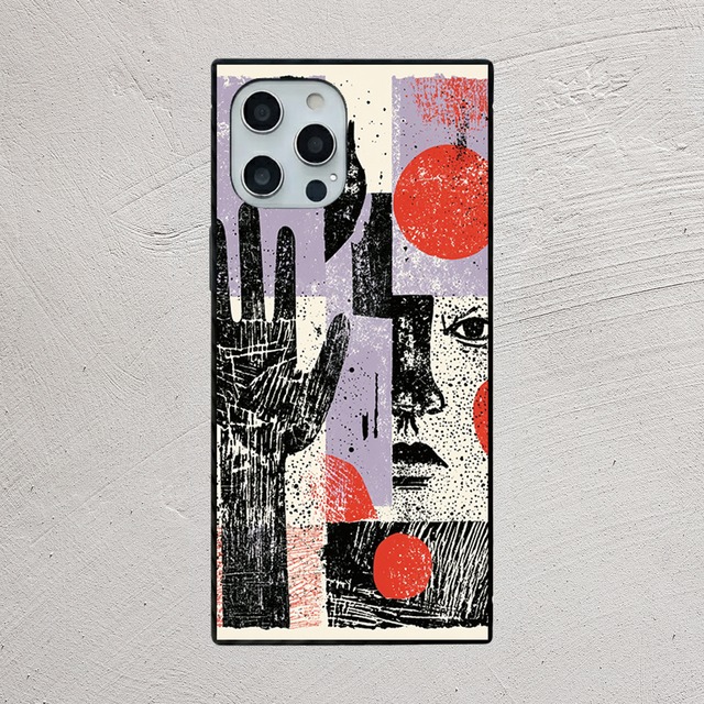 受注生産 iPhoneケース 赤丸と紫のグランジ紙片コラージュ｜ZINEコラージュ ZINE022C