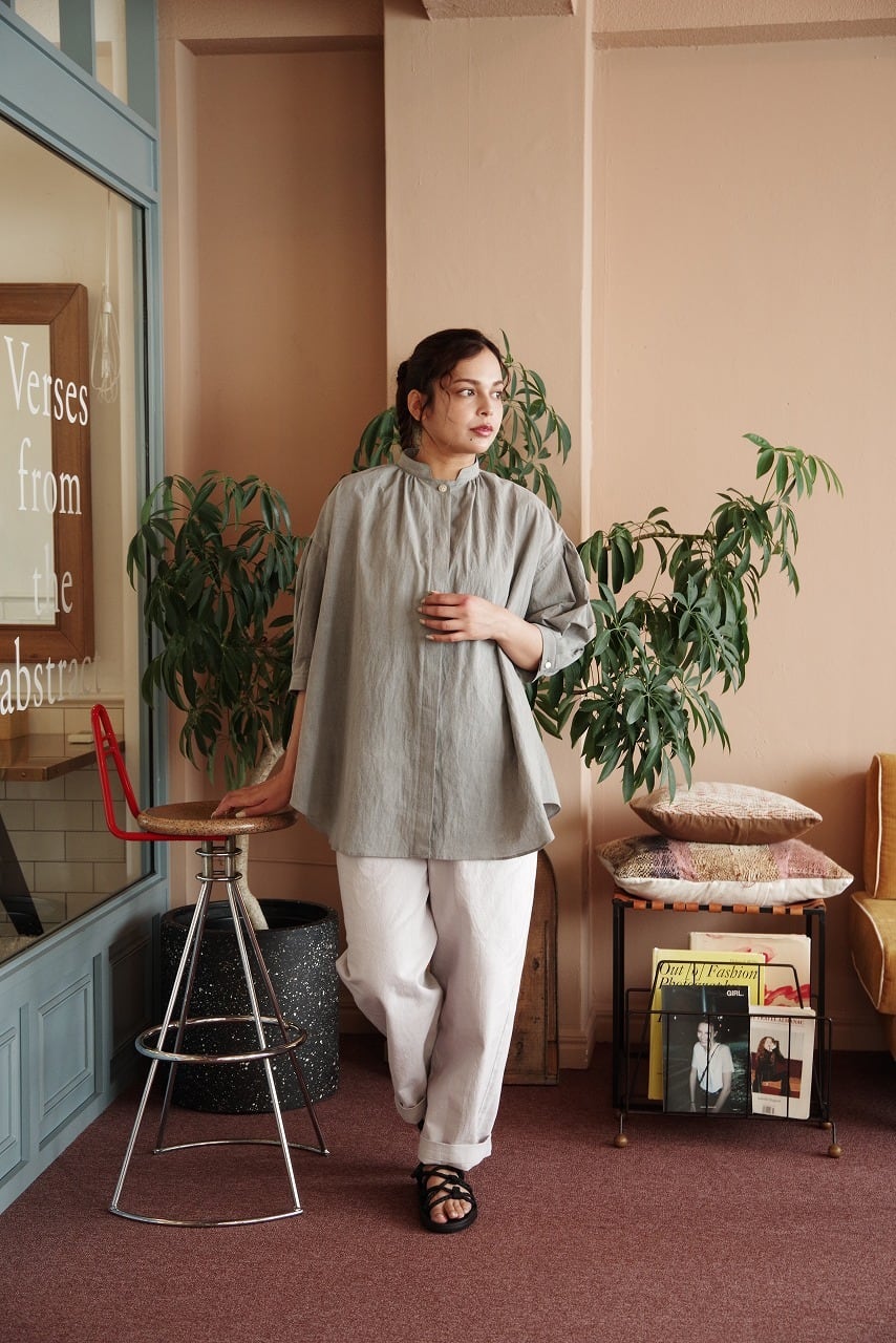 Antique Check Fly-Front Blouse