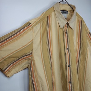 コロンビア　レトロ　ストライプシャツ　半袖　オーバーサイズ　ベージュ　XL