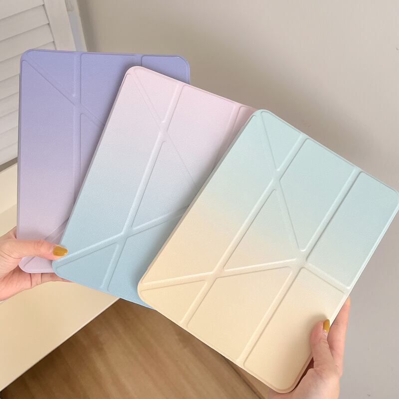 【iPadカバー】美しいグラデーション◎用途に合わせて折りたたむ スタンド式 iPadケース 背面クリア 耐衝撃 タブレット 透明 アイパッド おしゃれ カバー iPadケース ND-16305