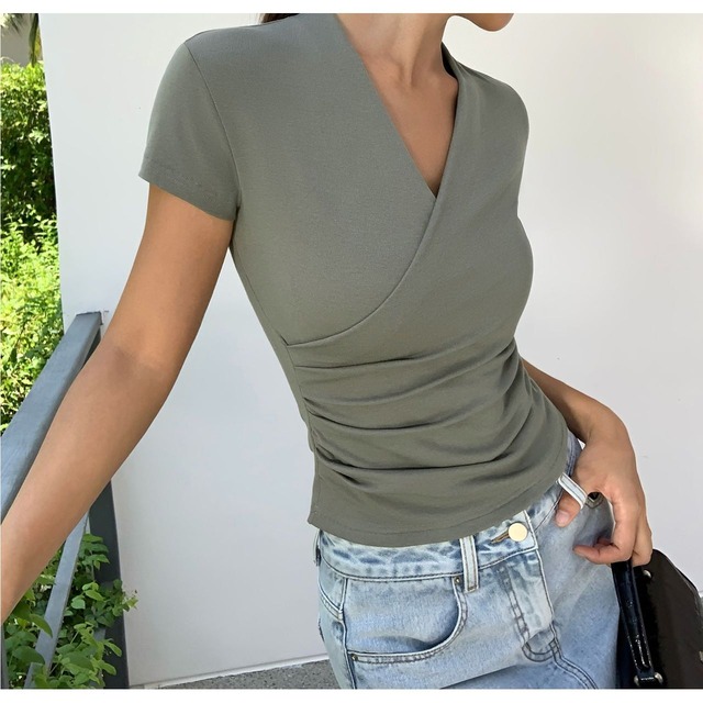 V-neck slim short sleeve T-shirt 125660