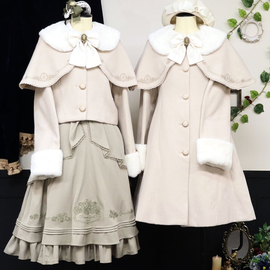 ロリィタ クラロリ ケープ付 ロングコート 刺繍 ファー 襟 刺繍
