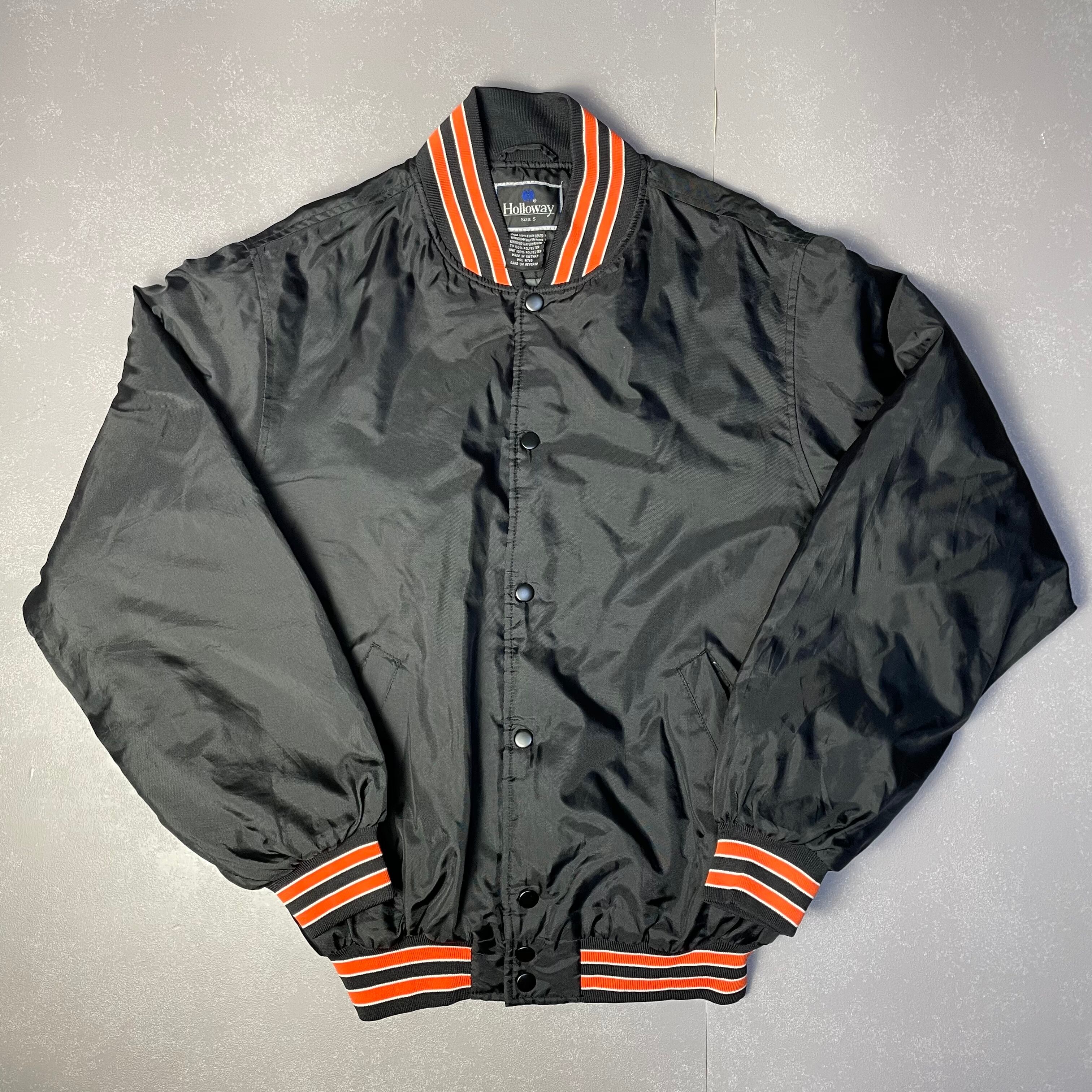 Holloway バック 刺繍 プリント スタジャン メンズS相当 古着 アワードジャケット ブラック【ブルゾン・ジャケット】
