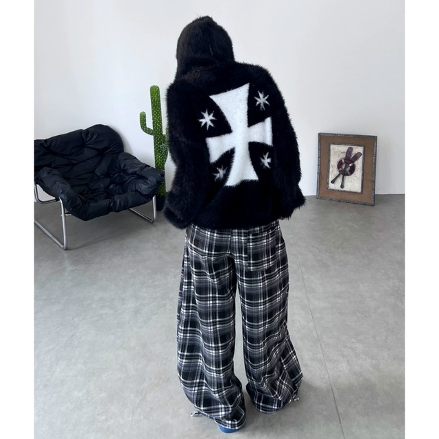 ユニコーンモチーフバッククロスジップニットパーカー 2col R02917